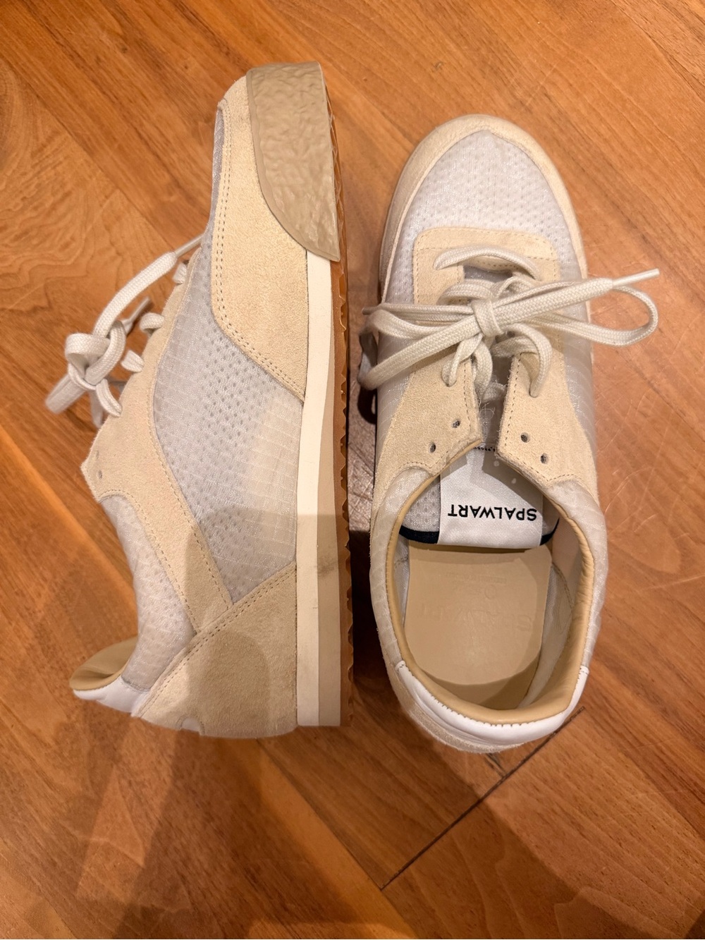 SPALWART Women's Cream and White Suede-Trim Sneakers